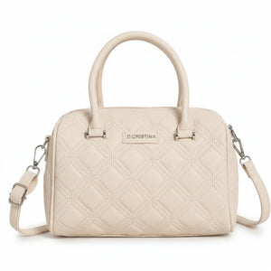 D. CRISTINA - Borsa donna bauletto donna borsetta capiente con tracolla logo 3D trapuntata