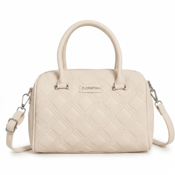 D. CRISTINA - Borsa donna bauletto donna borsetta capiente con tracolla logo 3D trapuntata