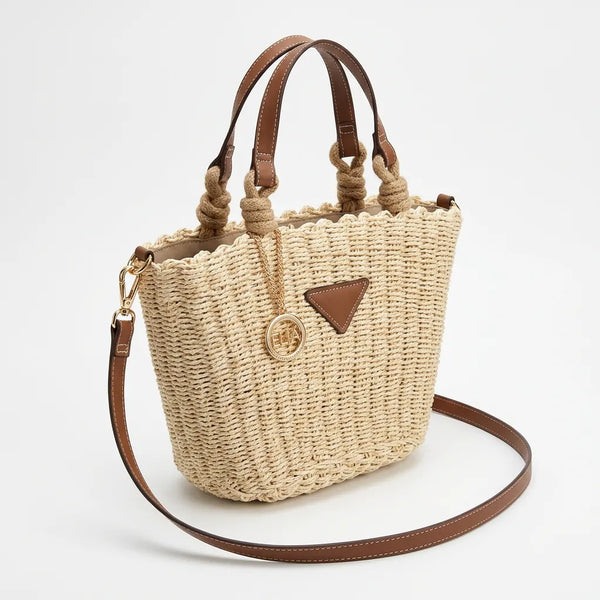 Baci & Abbracci - Borsa shopping spalla paglia raffia manici simil pelle