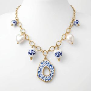 Cuore blue - Girocollo collana Donna effetto Ceramica di Vietri in Resina Leggera Placcata Oro