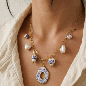 Cuore blue - Girocollo collana Donna effetto Ceramica di Vietri in Resina Leggera Placcata Oro