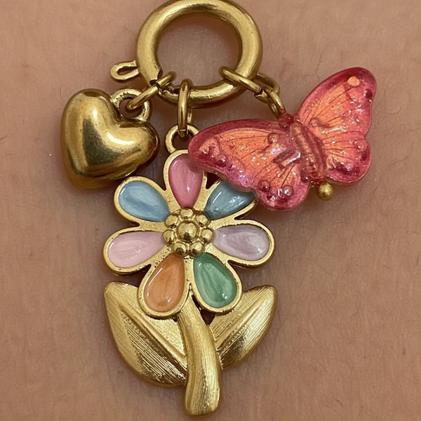 Battito d'ali - Girocollo collana Donna ciondolo con fiore e farfalla multicolore - acciaio inossidabile