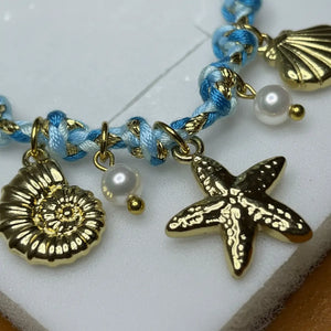 Costa Azzurra - Girocollo collana Catena Oro con Ciondoli marini conchiglie celeste