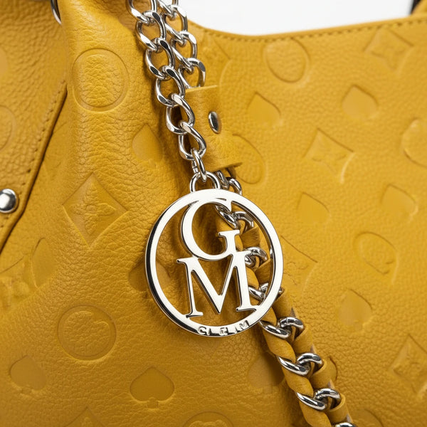 Carioca - Borsa donna hobo sacco a spalla manico catena logato pelle pressata grande capiente