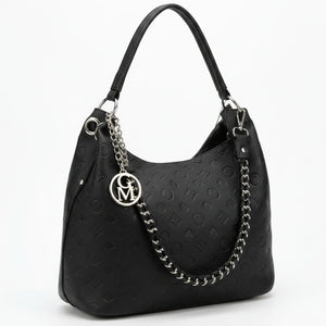 Carioca - Borsa donna hobo sacco a spalla manico catena logato pelle pressata grande capiente