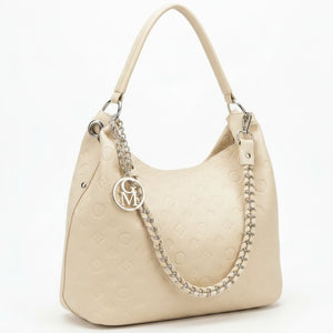 Carioca - Borsa donna hobo sacco a spalla manico catena logato pelle pressata grande capiente