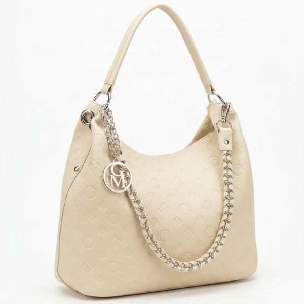 Carioca - Borsa donna hobo sacco a spalla manico catena logato pelle pressata grande capiente