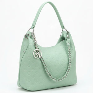 Carioca - Borsa donna hobo sacco a spalla manico catena logato pelle pressata grande capiente