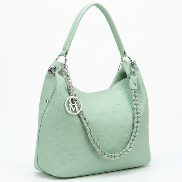 Carioca - Borsa donna hobo sacco a spalla manico catena logato pelle pressata grande capiente