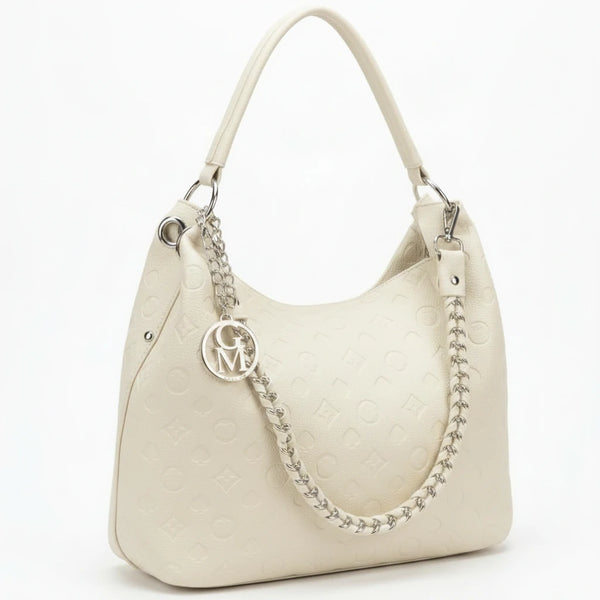 Carioca - Borsa donna hobo sacco a spalla manico catena logato pelle pressata grande capiente