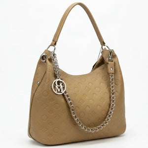 Carioca - Borsa donna hobo sacco a spalla manico catena logato pelle pressata grande capiente