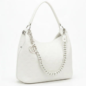 Carioca - Borsa donna hobo sacco a spalla manico catena logato pelle pressata grande capiente