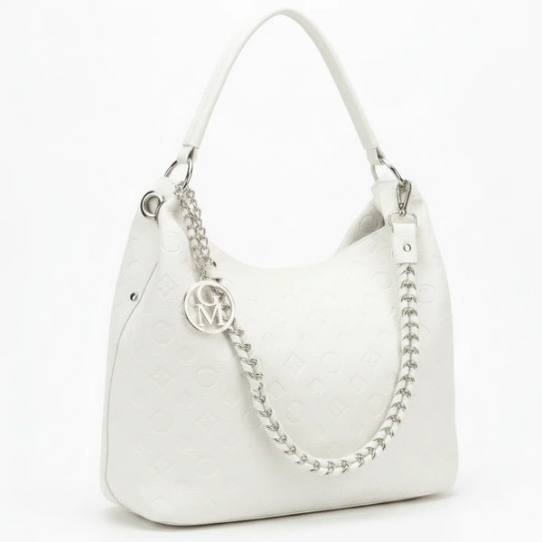 Carioca - Borsa donna hobo sacco a spalla manico catena logato pelle pressata grande capiente