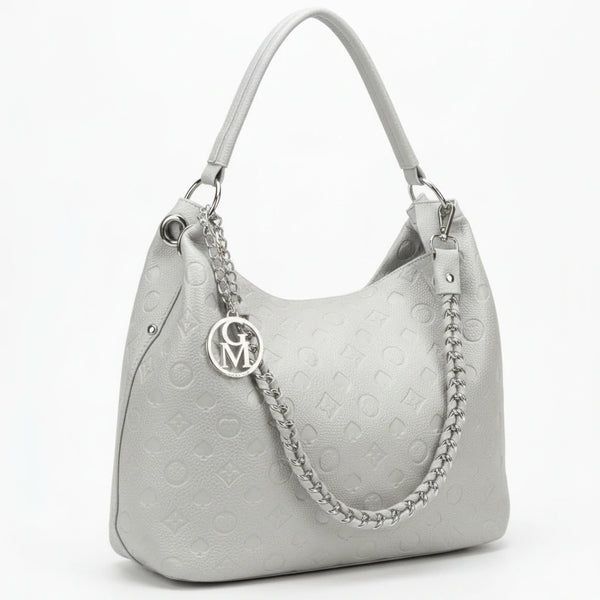 Carioca - Borsa donna hobo sacco a spalla manico catena logato pelle pressata grande capiente