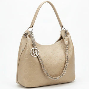 Carioca - Borsa donna hobo sacco a spalla manico catena logato pelle pressata grande capiente