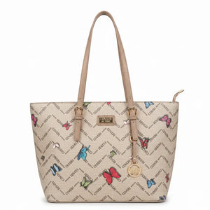 Borsa firmata COVERI ACTIVE zip cerniere logata shopping bag spalla donna logo zip tracolla fantasia farfalle