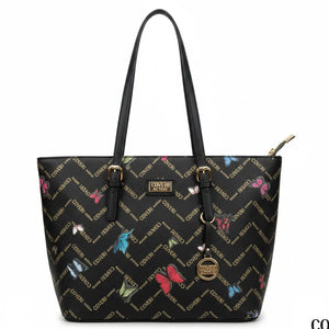 Borsa firmata COVERI ACTIVE zip cerniere logata shopping bag spalla donna logo zip tracolla fantasia farfalle