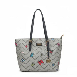 Borsa firmata COVERI ACTIVE zip cerniere logata shopping bag spalla donna logo zip tracolla fantasia farfalle