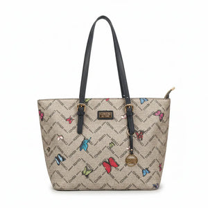 Borsa firmata COVERI ACTIVE zip cerniere logata shopping bag spalla donna logo zip tracolla fantasia farfalle
