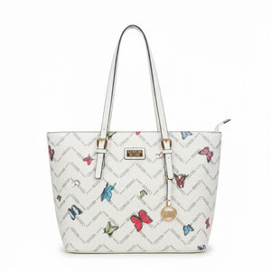 Borsa firmata COVERI ACTIVE zip cerniere logata shopping bag spalla donna logo zip tracolla fantasia farfalle