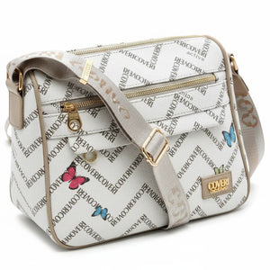 Borsa firmata COVERI ACTIVE zip cerniere logata tracolla donna logo zip tracolla fantasia farfalle