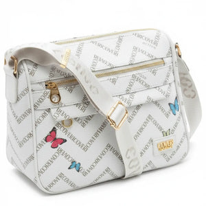 Borsa firmata COVERI ACTIVE zip cerniere logata tracolla donna logo zip tracolla fantasia farfalle