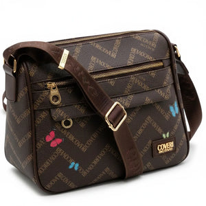 Borsa firmata COVERI ACTIVE zip cerniere logata tracolla donna logo zip tracolla fantasia farfalle