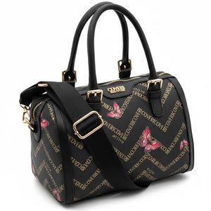 Borsa firmata COVERI ACTIVE zip cerniere logata bauletto donna logo zip tracolla fantasia farfalle