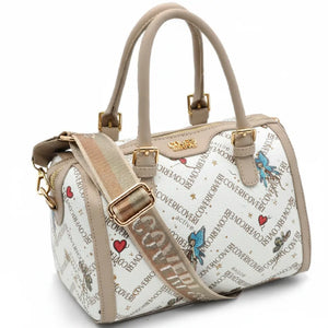 Borsa firmata COVERI ACTIVE zip cerniere logata bauletto donna logo zip tracolla fantasia farfalle
