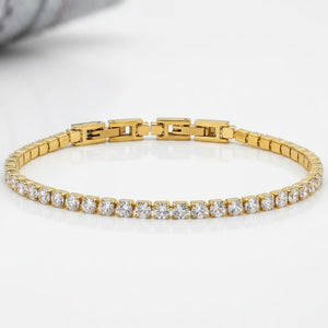 Bracciale Tennis Unisex in Acciaio Inossidabile Zirconi 4mm colore oro giallo e argento