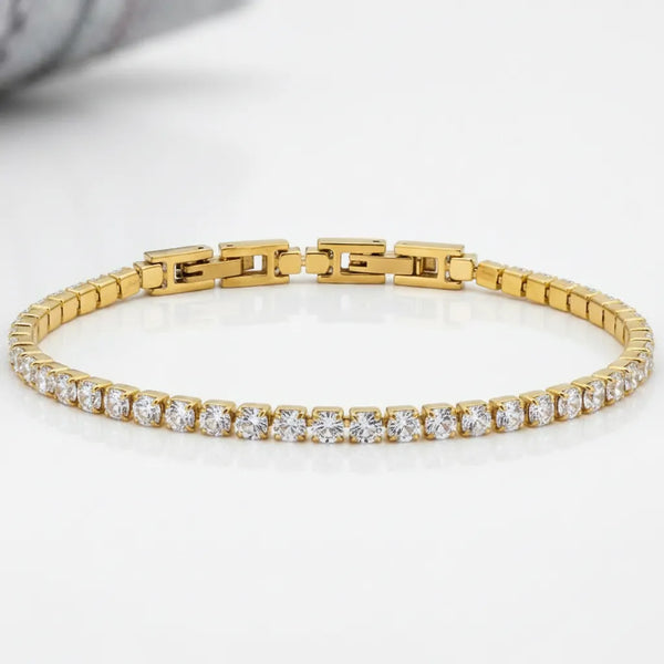 Bracciale Tennis Unisex in Acciaio Inossidabile Zirconi 4mm colore oro giallo e argento