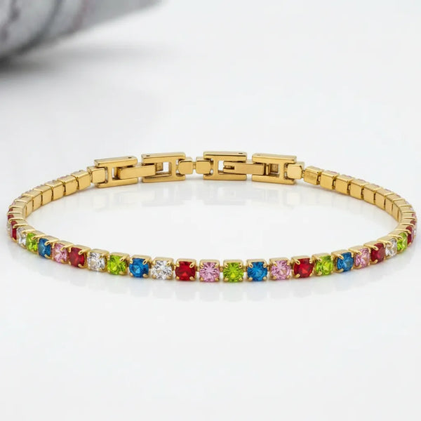 Bracciale Tennis Unisex in Acciaio Inossidabile Zirconi 4mm colore oro giallo e argento