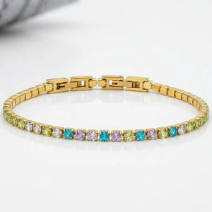 Bracciale Tennis Unisex in Acciaio Inossidabile Zirconi 4mm colore oro giallo e argento