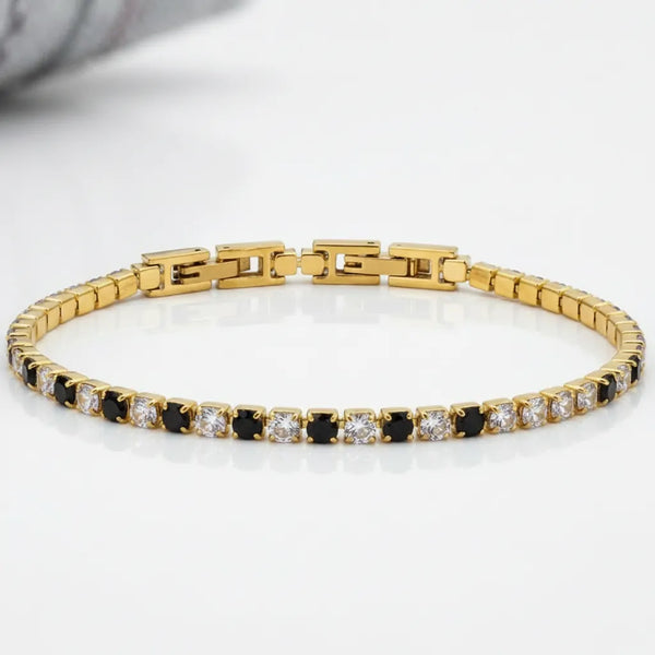 Bracciale Tennis Unisex in Acciaio Inossidabile Zirconi 4mm colore oro giallo e argento