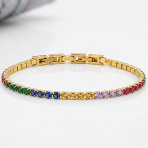 Bracciale Tennis Unisex in Acciaio Inossidabile Zirconi 4mm colore oro giallo e argento