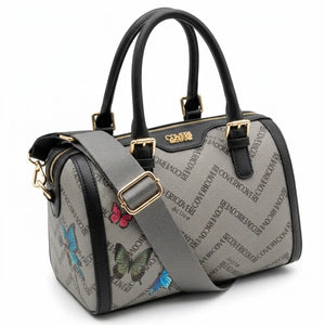 Borsa firmata COVERI ACTIVE zip cerniere logata bauletto donna logo zip tracolla fantasia farfalle