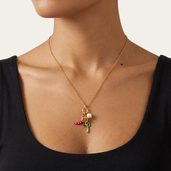 Tacco a pua - Collana tacchi tacco Oro con Ciondolo Rosso e Rosa Smaltata