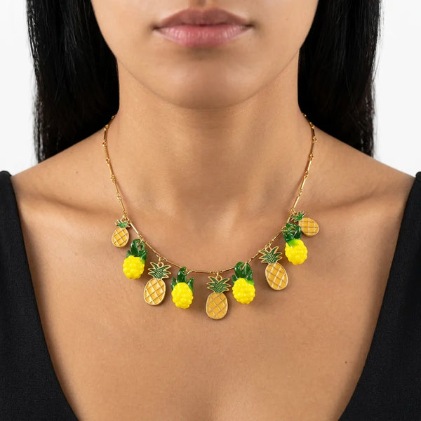 Ananas Party - Collana Catena acciaio Oro con Ciondoli Ananas Gialli e Verdi da Donna