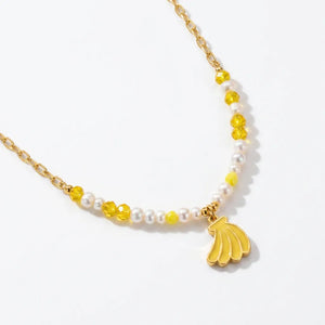 Banana Chic - Collana Catena acciaio colore Oro e Perline con Ciondolo banane casco Smaltata