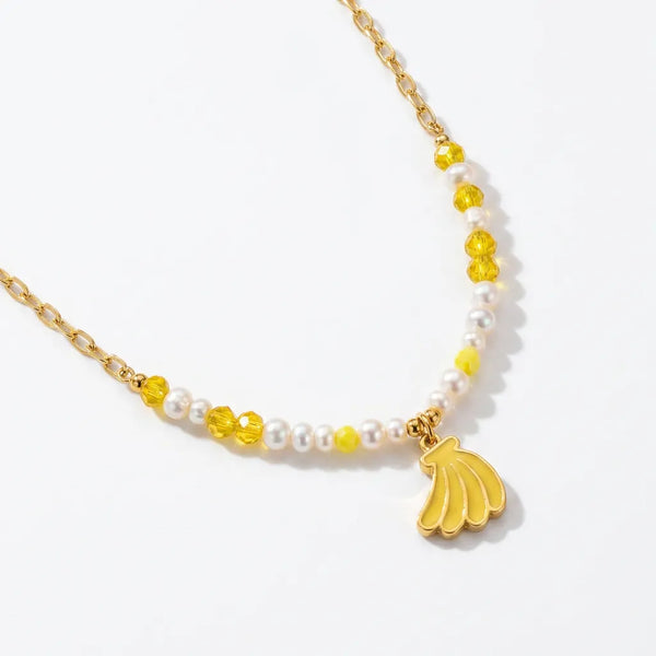 Banana Chic - Collana Catena acciaio colore Oro e Perline con Ciondolo banane casco Smaltata