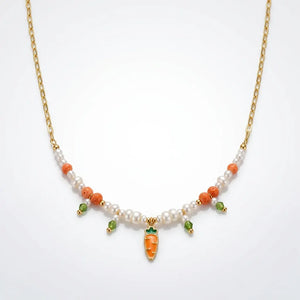 Carotina Chic - Collana Catena acciaio colore Oro e Perline con Ciondolo carota Smaltata