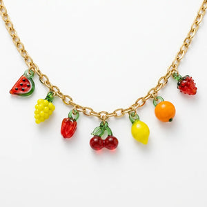 Fruttuosa - Collana Catena in acciaio colore Oro con Ciondoli Frutta Misti: Ciliegie, Limone e Anguria