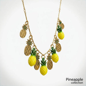 Ananas Party - Collana Catena acciaio Oro con Ciondoli Ananas Gialli e Verdi da Donna