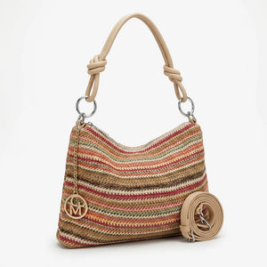 Infinity - Borsa sacco multicolore spalla paglia effetto raffia sintetica intrecciata tracolla e spalla