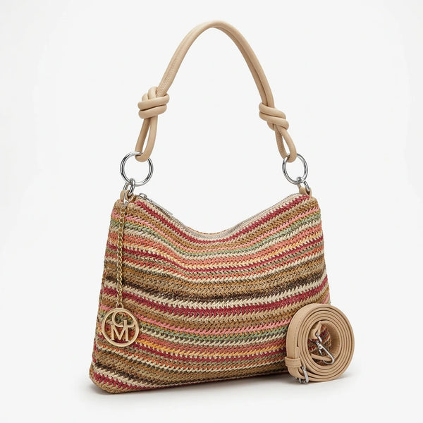 Infinity - Borsa sacco multicolore spalla paglia effetto raffia sintetica intrecciata tracolla e spalla