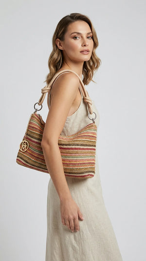 Infinity - Borsa sacco multicolore spalla paglia effetto raffia sintetica intrecciata tracolla e spalla
