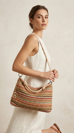 Infinity - Borsa sacco multicolore spalla paglia effetto raffia sintetica intrecciata tracolla e spalla