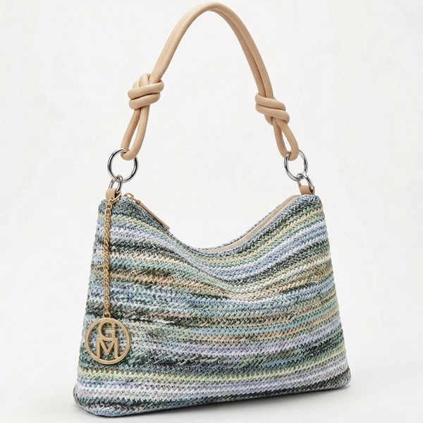 Infinity - Borsa sacco multicolore spalla paglia effetto raffia sintetica intrecciata tracolla e spalla