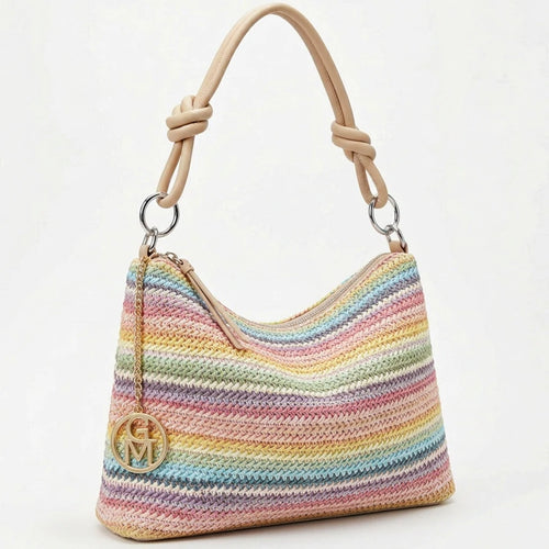 Infinity - Borsa sacco multicolore spalla paglia effetto raffia sintetica intrecciata tracolla e spalla