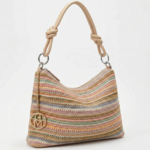 Infinity - Borsa sacco multicolore spalla paglia effetto raffia sintetica intrecciata tracolla e spalla